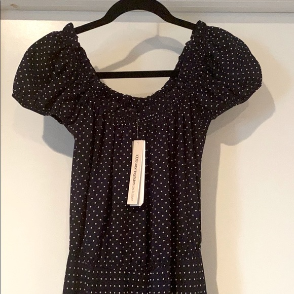 AQUA Navy/White Polka Dot High/Low Dress - Picture 2 of 5